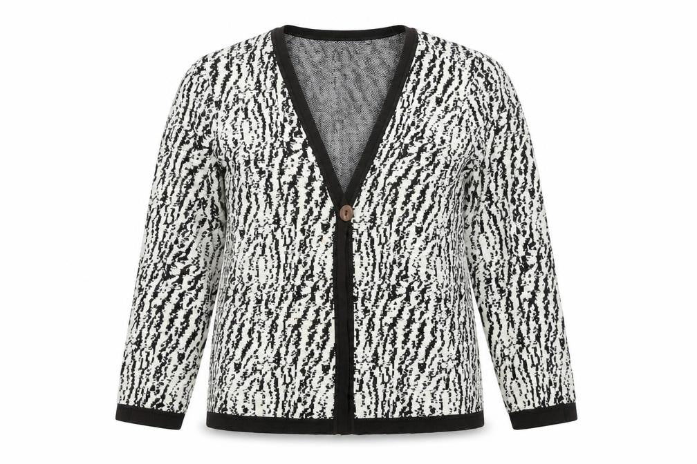 Jones New York Womens Black White Animal Print Cardigan L