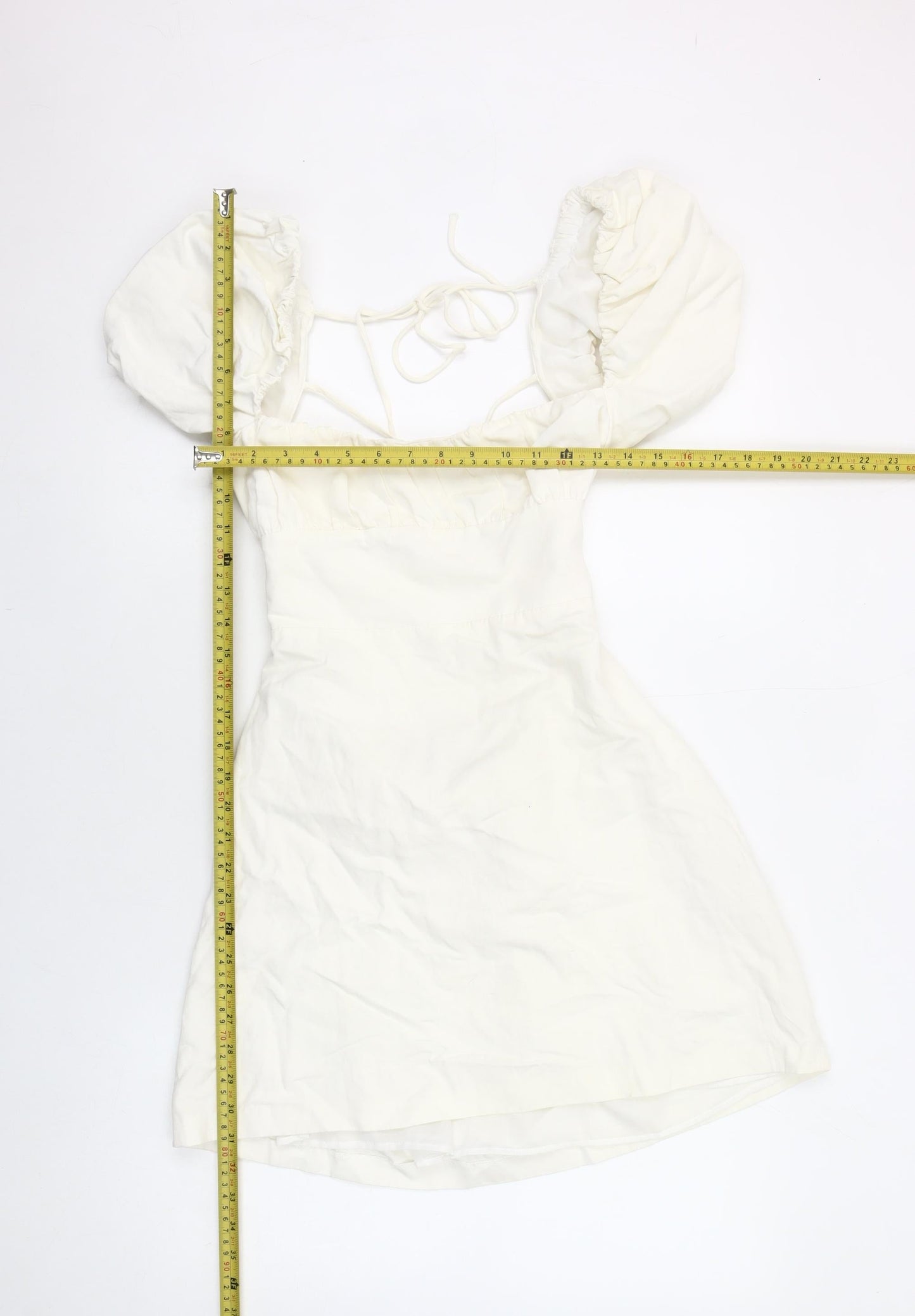 Zara Women’s Ivory Mini Puff Sleeve Square Neck Dress Size 14