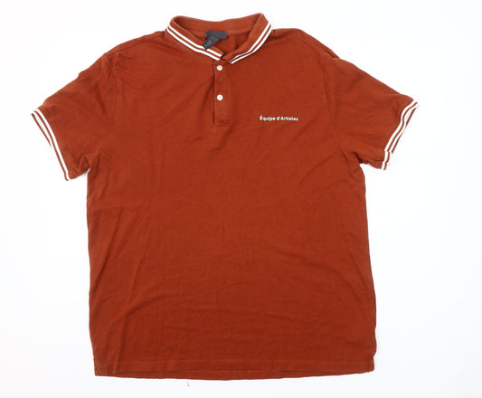 H&M Men’s Brown Slim Fit Polo Shirt XL Cotton Short Sleeve