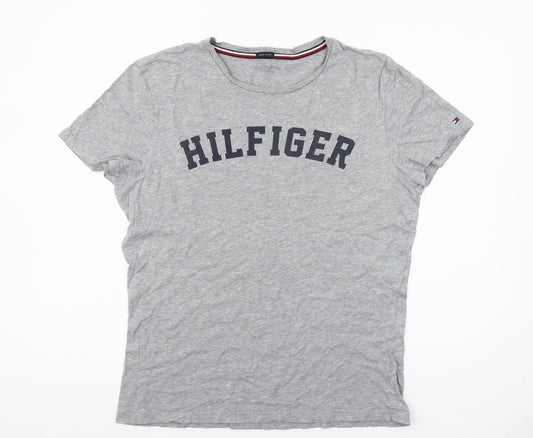 Tommy Hilfiger Womens Grey Cotton Logo T-Shirt Size L Casual