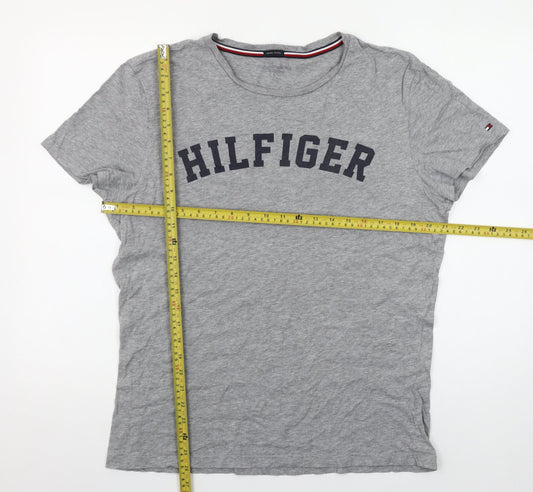 Tommy Hilfiger Womens Grey Cotton Logo T-Shirt Size L Casual