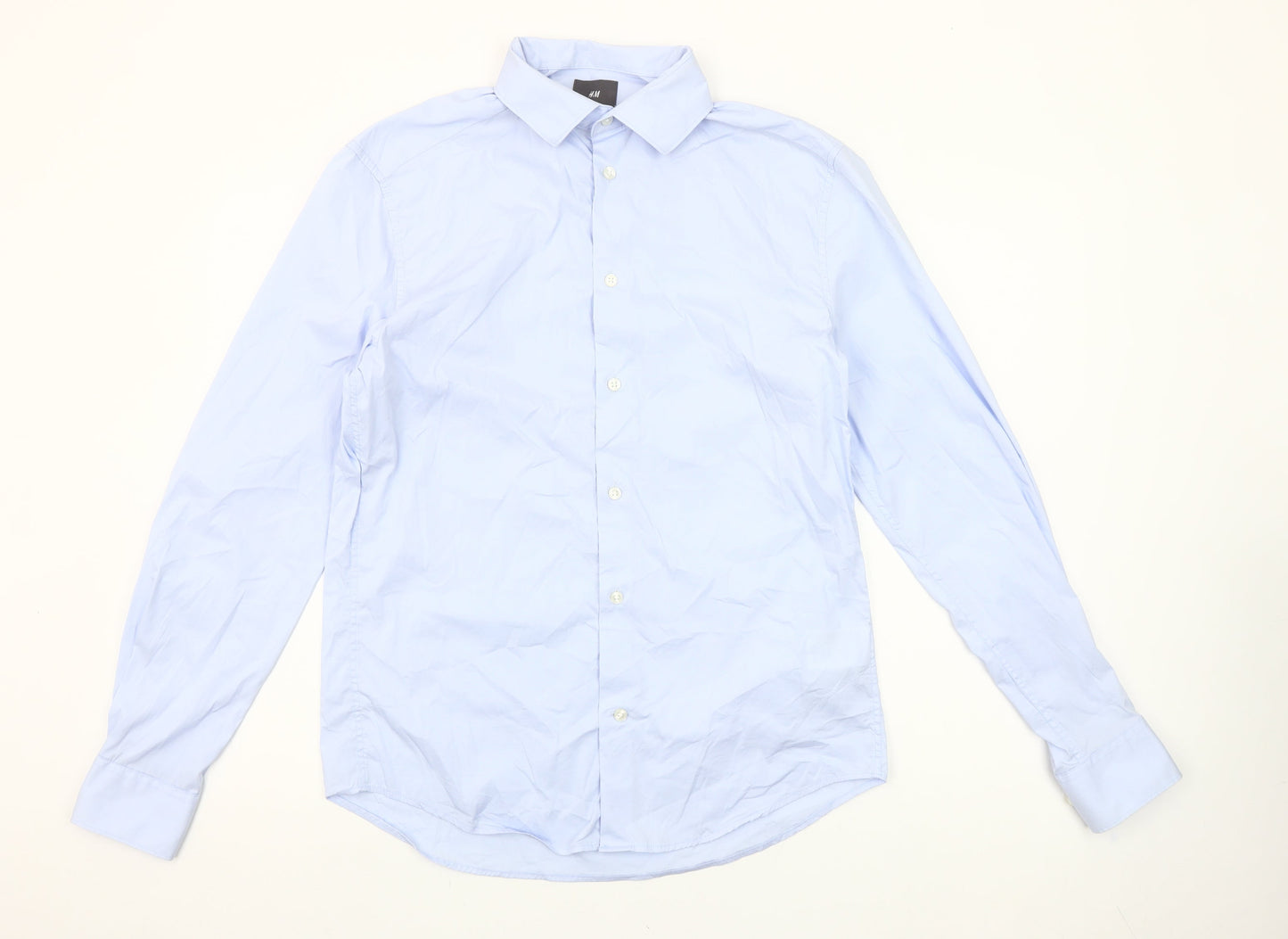 H&M Men's Blue Slim Fit Long Sleeve Cotton Blend Button-Up M