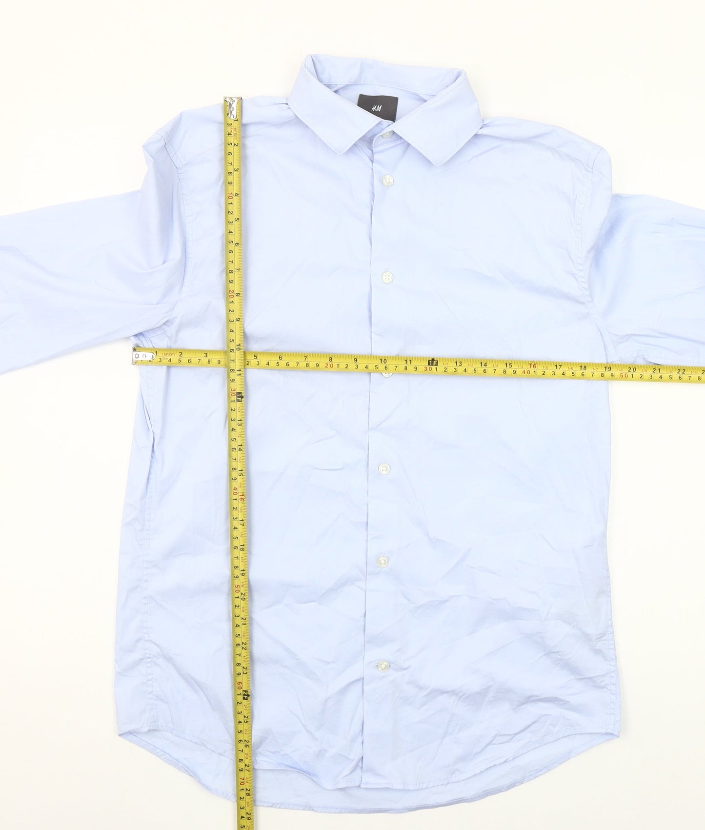 H&M Men's Blue Slim Fit Long Sleeve Cotton Blend Button-Up M