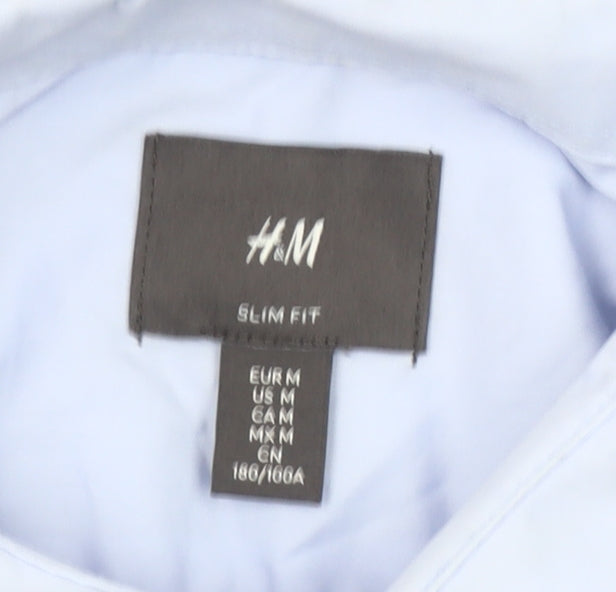 H&M Men's Blue Slim Fit Long Sleeve Cotton Blend Button-Up M