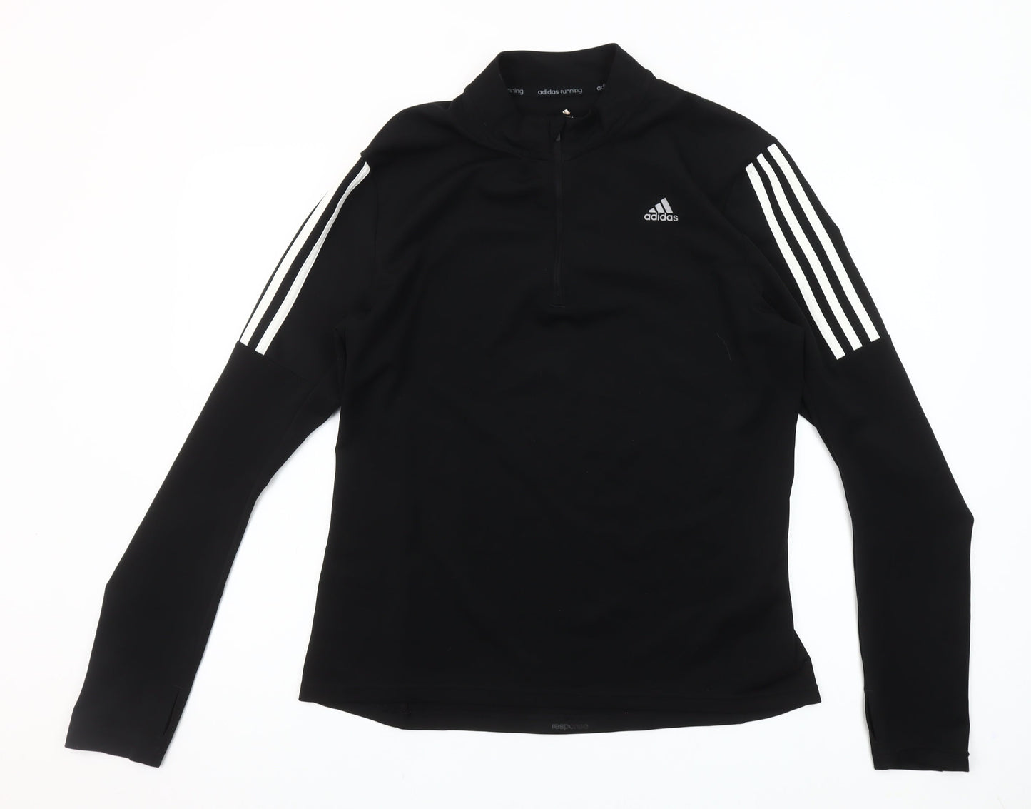 Adidas Mens Black Long Sleeve Running Top Size L 1/4 Zip Athletic