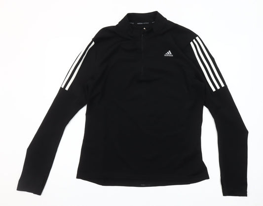 Adidas Mens Black Long Sleeve Running Top Size L 1/4 Zip Athletic