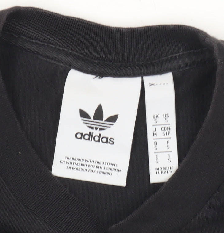 Adidas Mens Black Small Sports Logo Graphic Print Cotton T-Shirt