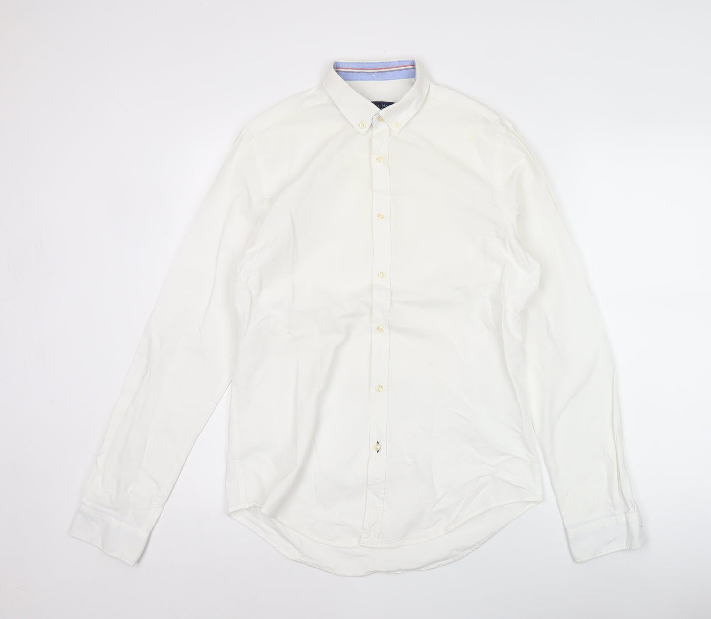 Zara Man Mens White Slim Fit Button-Down Shirt M Long Sleeve