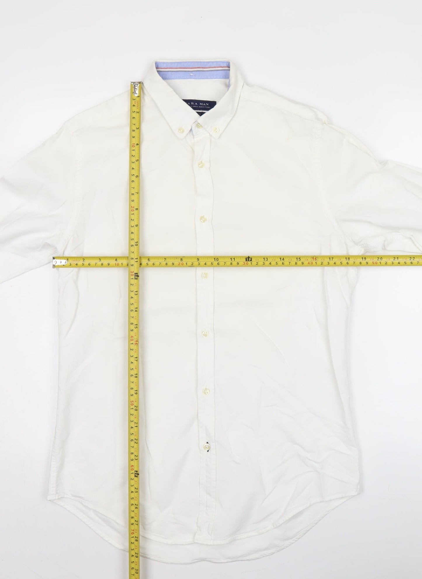 Zara Man Mens White Slim Fit Button-Down Shirt M Long Sleeve