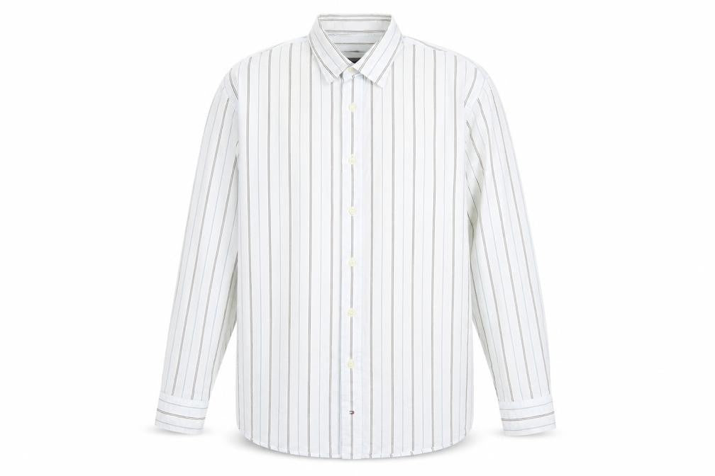 Tommy Hilfiger Men’s White Striped Cotton Long Sleeve Shirt Size 16.5-17