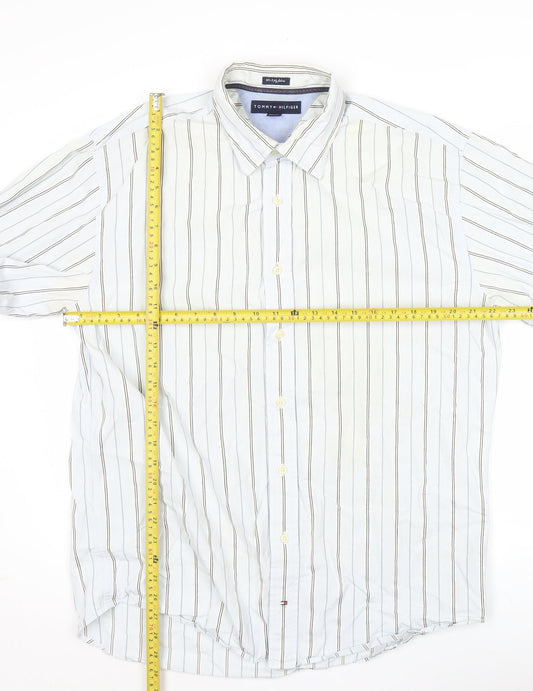 Tommy Hilfiger Men’s White Striped Cotton Long Sleeve Shirt Size 16.5-17