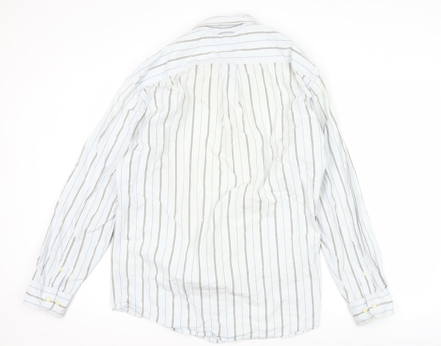 Tommy Hilfiger Men’s White Striped Cotton Long Sleeve Shirt Size 16.5-17