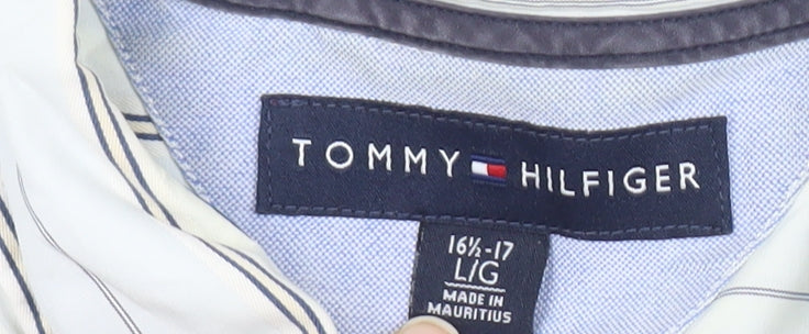 Tommy Hilfiger Men’s White Striped Cotton Long Sleeve Shirt Size 16.5-17