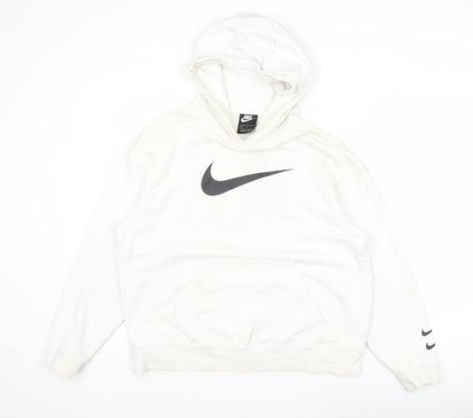 Nike Men’s White Pullover Hoodie L Logo Sportswear Sweatshirt