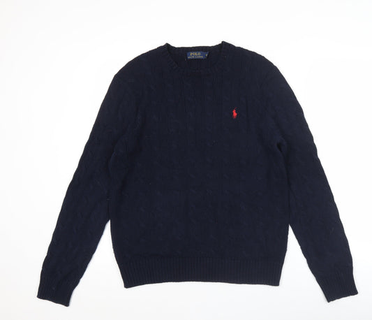 Ralph Lauren Men’s Blue M Cable-Knit Cotton Jumper Pullover