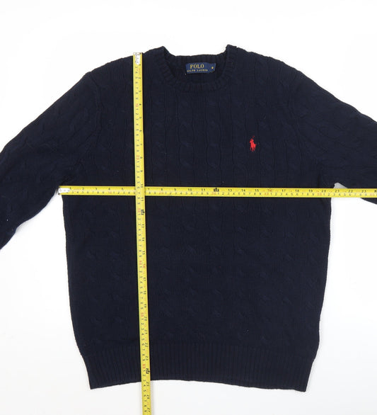Ralph Lauren Men’s Blue M Cable-Knit Cotton Jumper Pullover