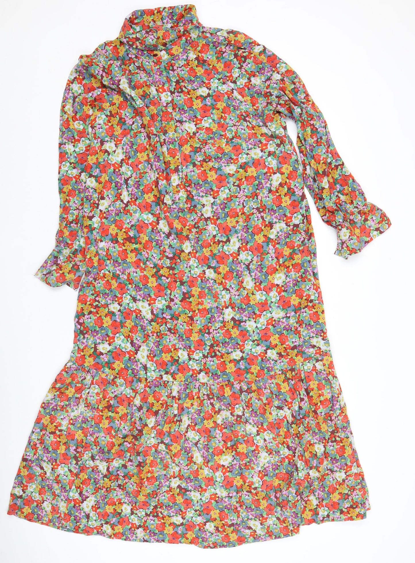 H&M Women’s Multicoloured Floral Wrap Midi Dress Size 12 Viscose