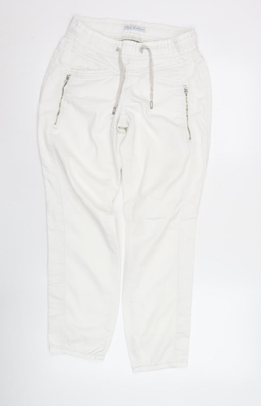 Red Button Womens White Jogger Trousers Size 14 Elastic Waist