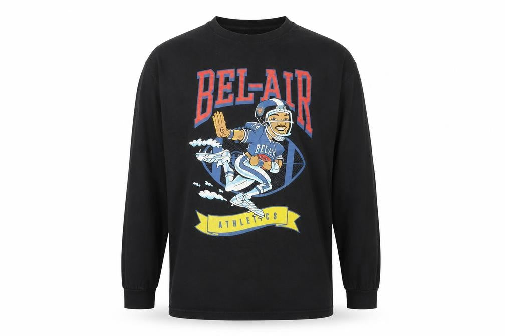 Bel-Air Athletics Men’s Black Cotton Pullover Jumper Size L Graphic Print