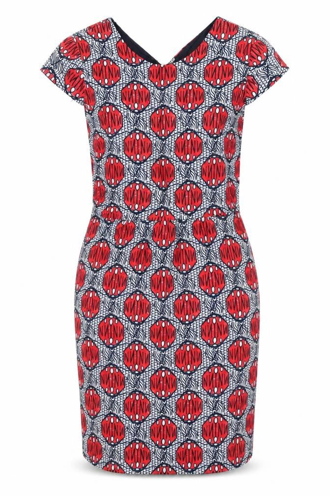 Oui Women’s Red Geometric Knee Length Sheath Dress Size 12