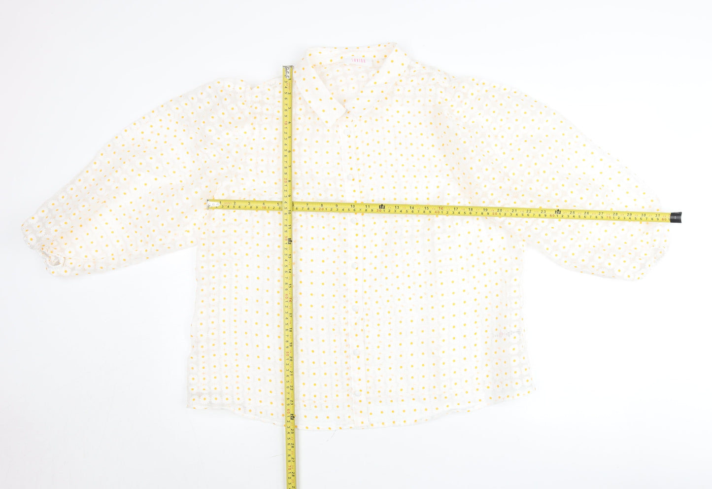 Savida Women White Polka Dot Blouse Size 18 Puff Sleeve