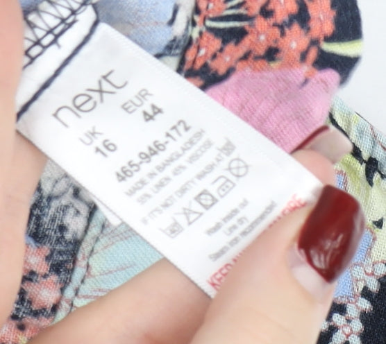 Next Womens Multicoloured Floral Shift Dress Size 16 Sleeveless Knee Length
