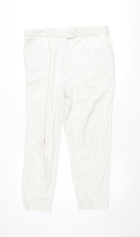 Marks and Spencer Women’s Ivory Cotton Straight Trousers UK 16