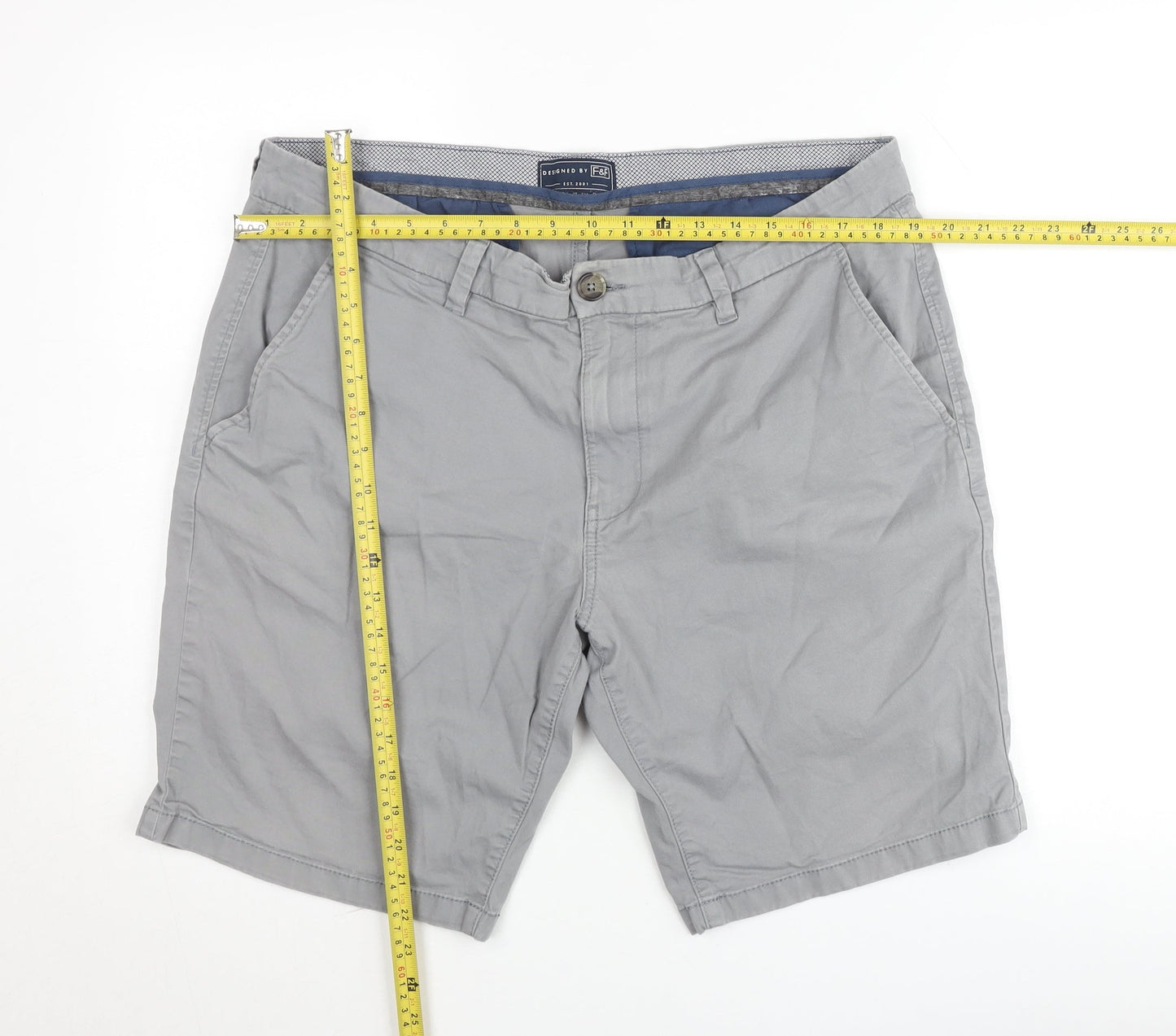 F&F Men's Grey Chino Shorts Size 30 Regular Fit Summer Casual