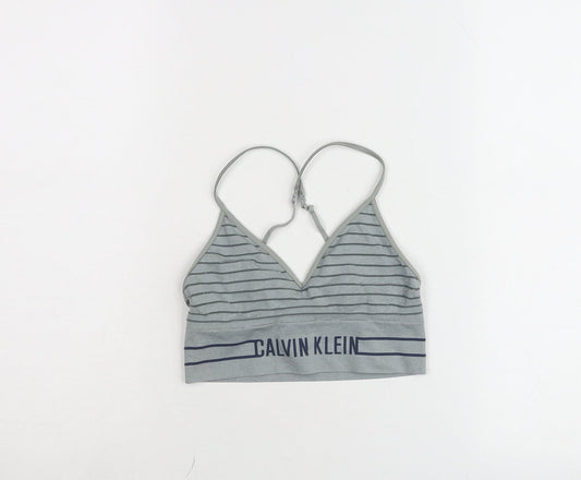 Calvin Klein Women’s Grey Striped Sports Bra Medium Stretch Logo