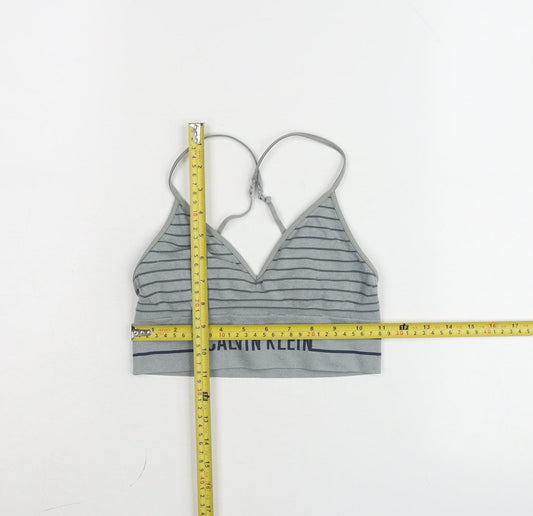Calvin Klein Women’s Grey Striped Sports Bra Medium Stretch Logo