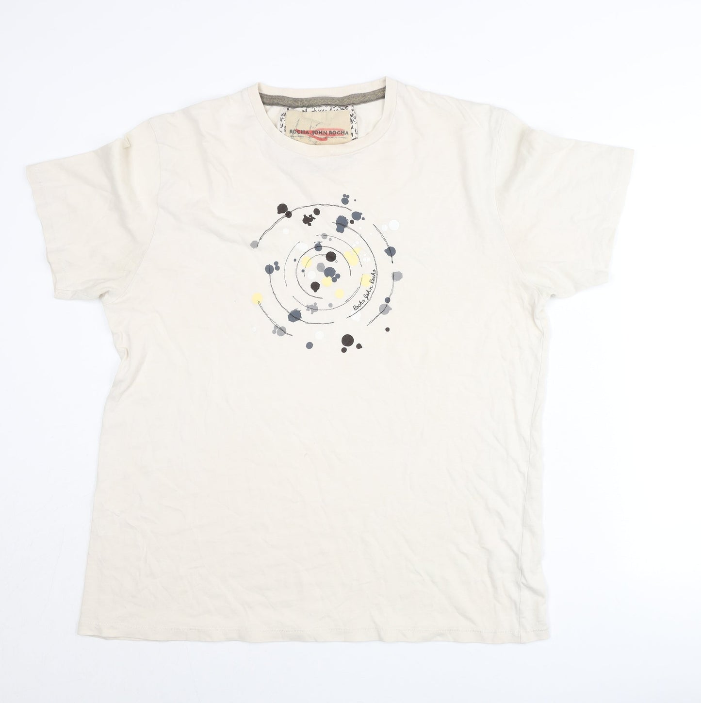 Rocha John Rocha Womens Ivory Cotton Graphic T-Shirt L