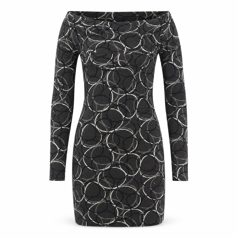 Le Group Women’s Black Geometric Bodycon Dress Size M Long Sleeve