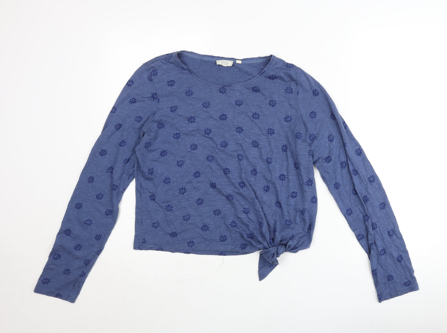 Fat Face Women’s Blue Floral Tie Hem Long Sleeve Cropped T-Shirt Size 10