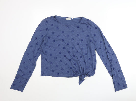 Fat Face Women’s Blue Floral Tie Hem Long Sleeve Cropped T-Shirt Size 10