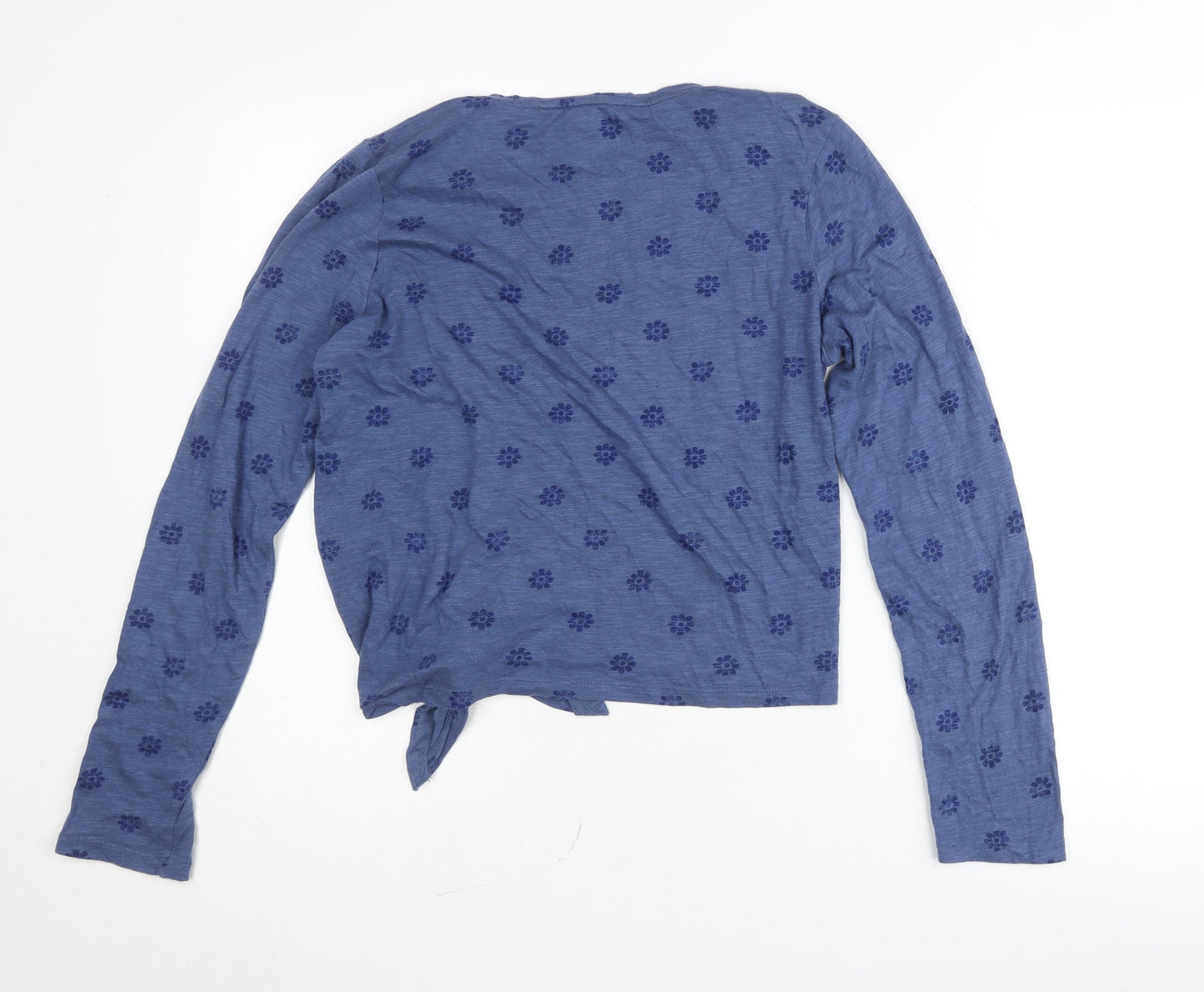 Fat Face Women’s Blue Floral Tie Hem Long Sleeve Cropped T-Shirt Size 10