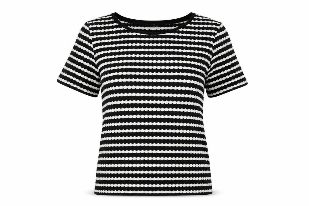Street One Women’s Black White Striped Knit T-Shirt Size 12
