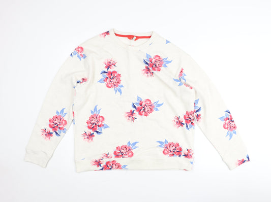 Joules Women's Ivory Floral Pullover Jumper UK 16 Crew Neck Cotton Blend