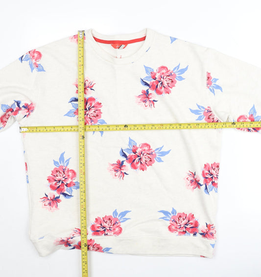Joules Women's Ivory Floral Pullover Jumper UK 16 Crew Neck Cotton Blend