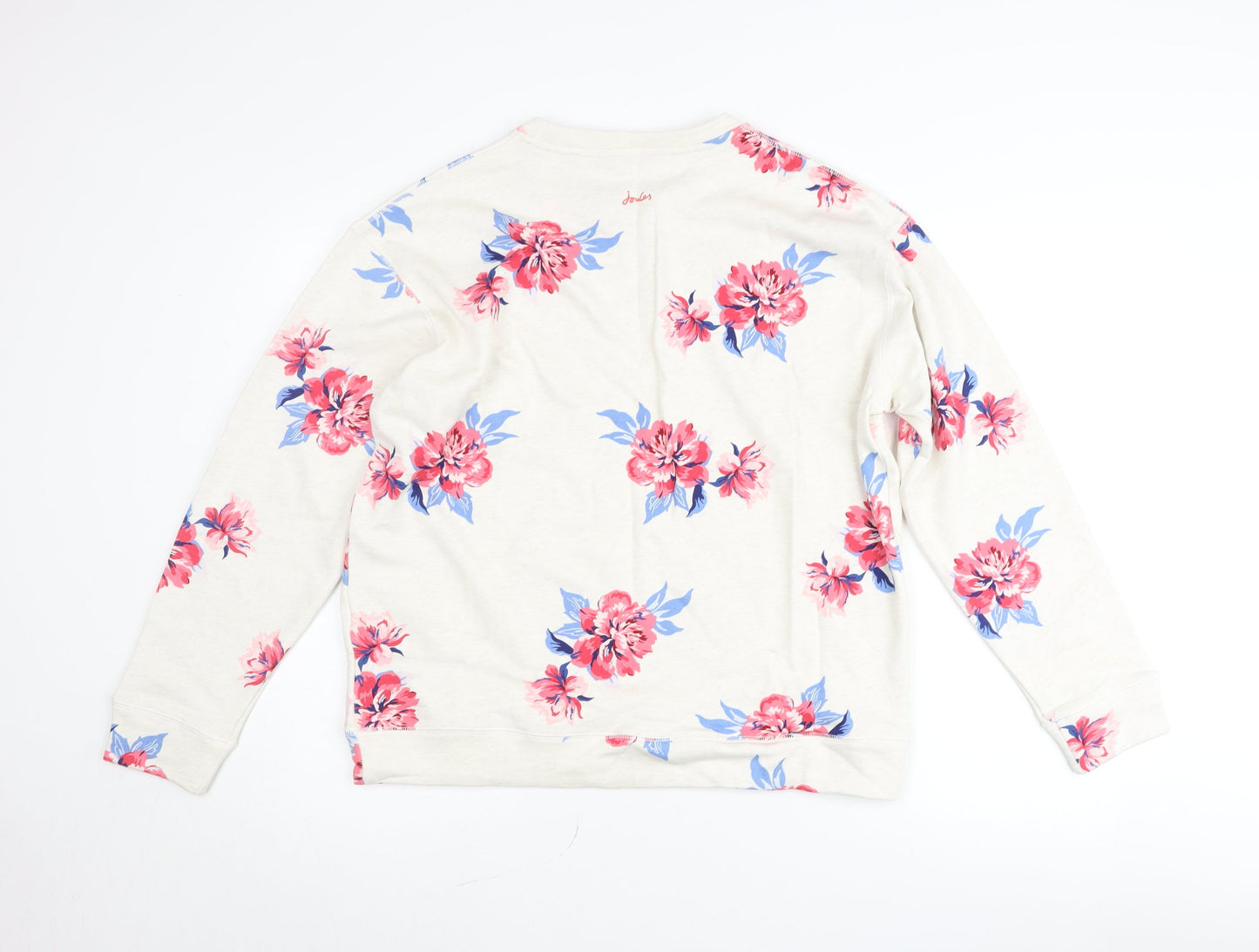 Joules Women's Ivory Floral Pullover Jumper UK 16 Crew Neck Cotton Blend
