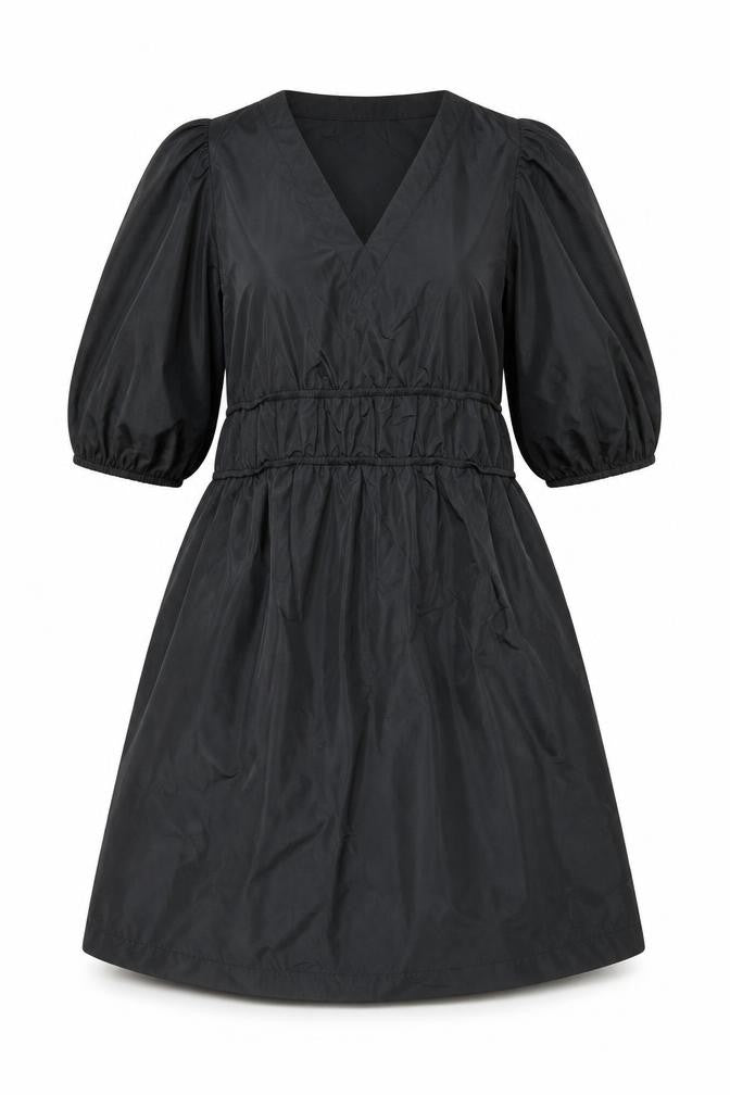Carolyn Donnelly Womens Black Size 12 A-Line Ruched Puff Sleeve Dress