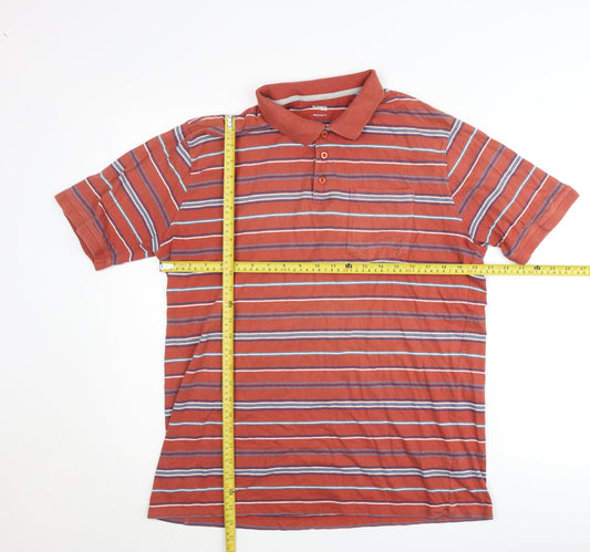 Dunnes Stores Men's Orange Striped Polo Shirt L Regular Fit Cotton