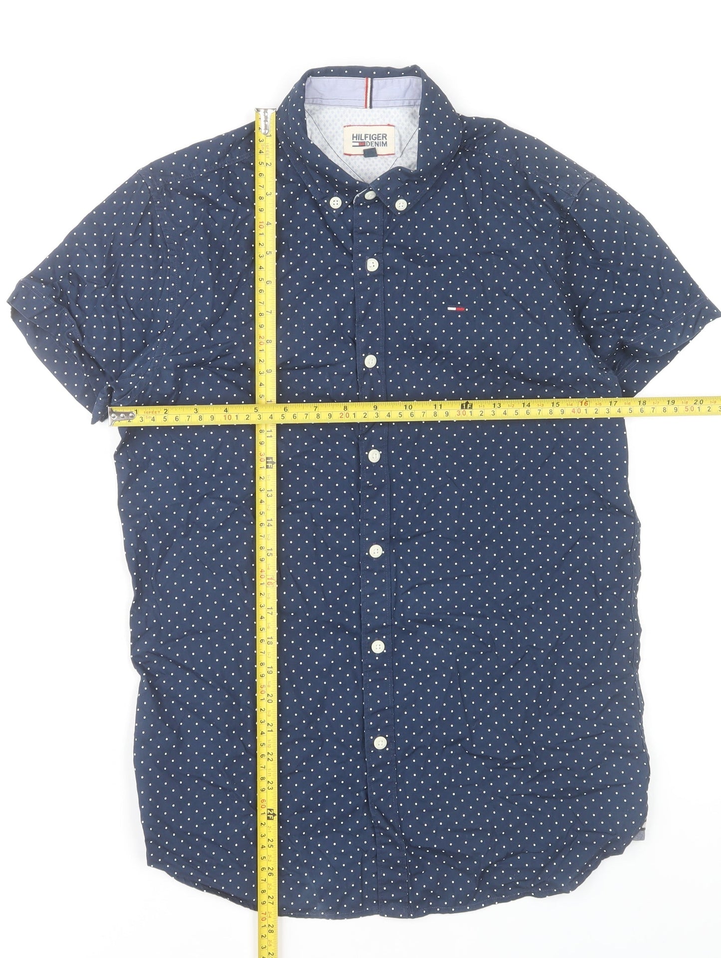Tommy Hilfiger Men’s Blue Polka Dot Short Sleeve Button-Up Shirt S