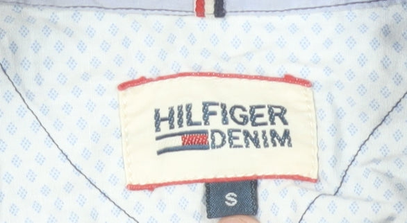 Tommy Hilfiger Men’s Blue Polka Dot Short Sleeve Button-Up Shirt S