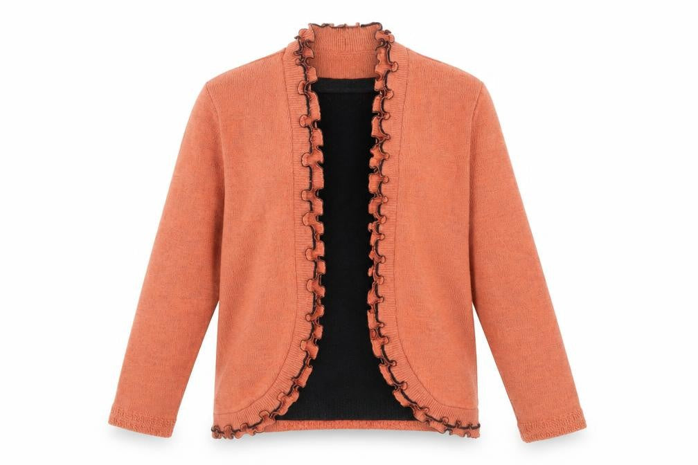 Elegant Body Womens Orange Cardigan M Long Sleeve Ruffle Knit