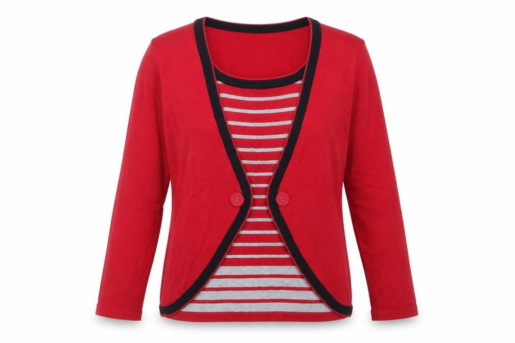 Jessica Graaf Womens Red Cotton Cardigan M Regular V-Neck Striped