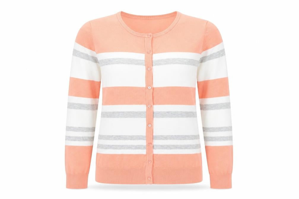 Miso Essentials Womens XL Orange White Grey Striped Cardigan