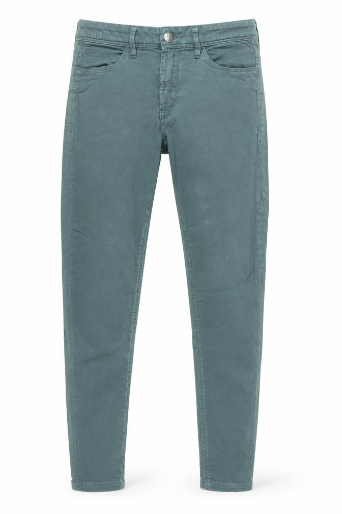 Front view of ICHI women’s green skinny jeans, size UK 29 slim, fit stretch