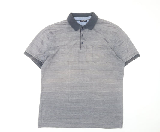 Pre End Men’s Grey Striped Polo Shirt Size L Cotton Blend