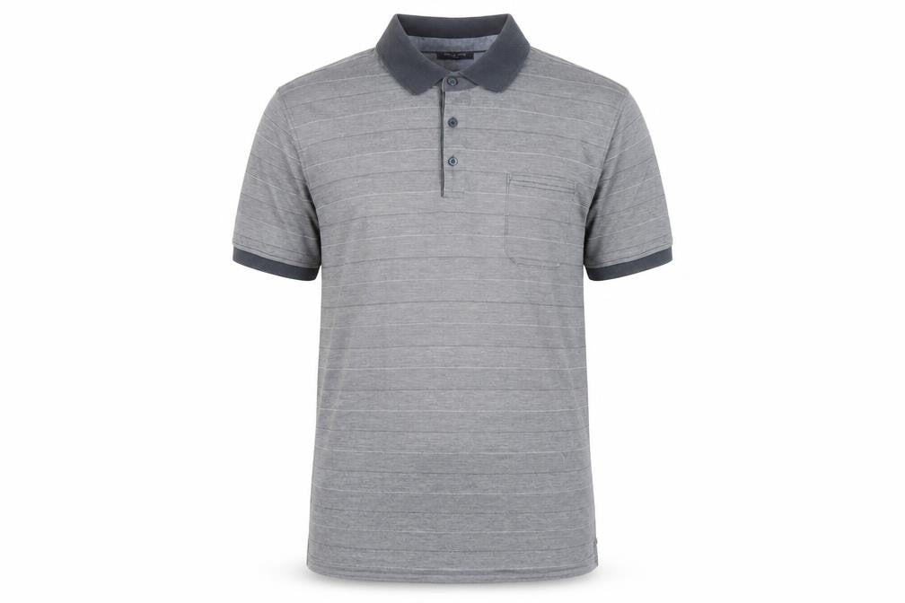 Pre End Men’s Grey Striped Polo Shirt Size L Cotton Blend