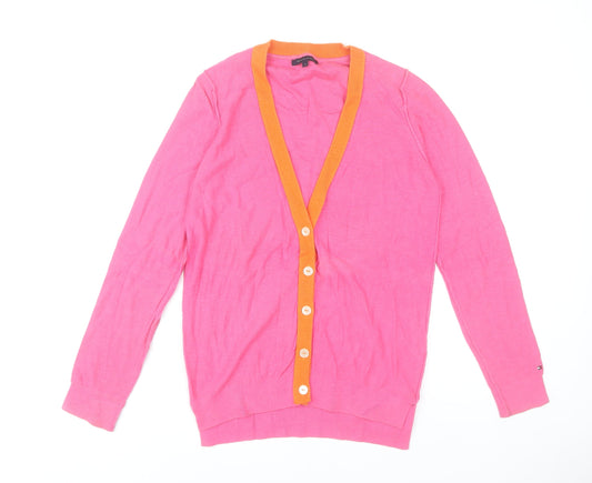Tommy Hilfiger Women’s Pink Cotton Cardigan S Long Sleeve V-Neck